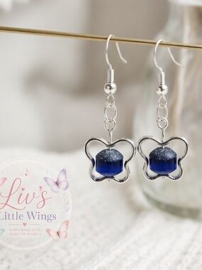 Blue Crystal Butterfly Dangle Earrings